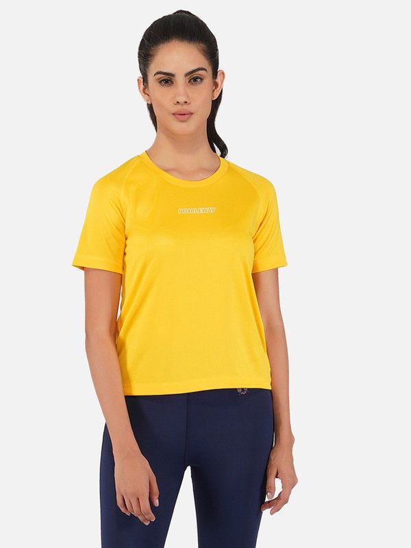 DriFit RAGLAN T SHIRT GOLDEN YELLOW WOMEN RWW2065 Women Solid Round Neck Polyester Yellow T-Shirt