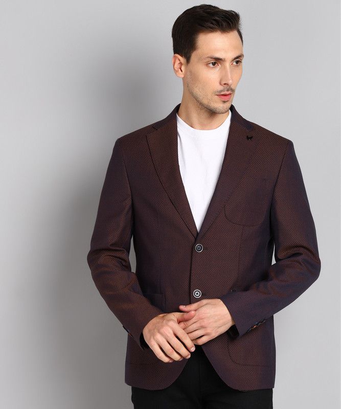 Men Self Design Single Breasted Casual Blazer  (Purple)
