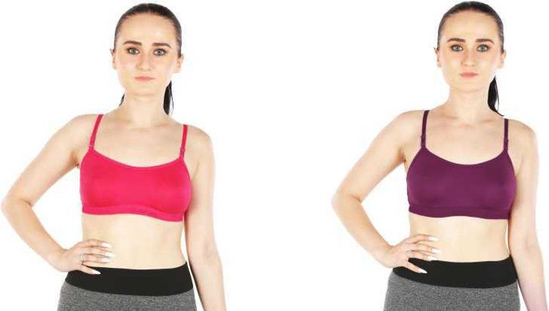 Pack of 2 Women Sports Non Padded Bra  (Red, Purple)
