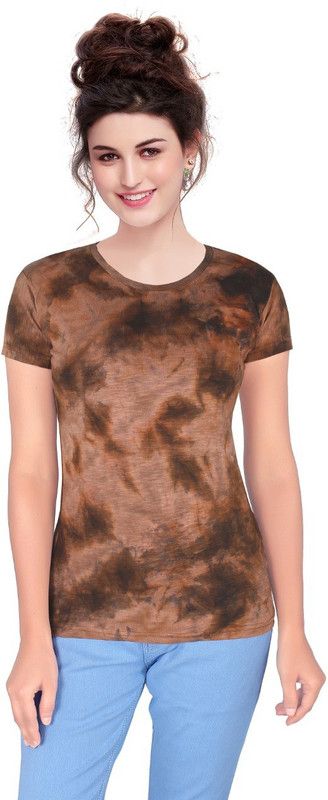 Women Self Design Round Neck Cotton Blend Multicolor T-Shirt
