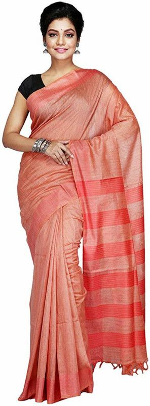 Striped Daily Wear Art Silk Saree  (Orange)