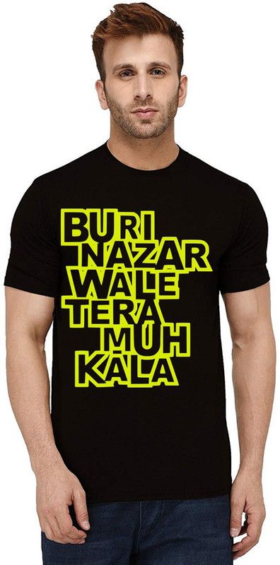 Buri Nazar Wale Men Graphic Print Round Neck Pure Cotton Black T-Shirt