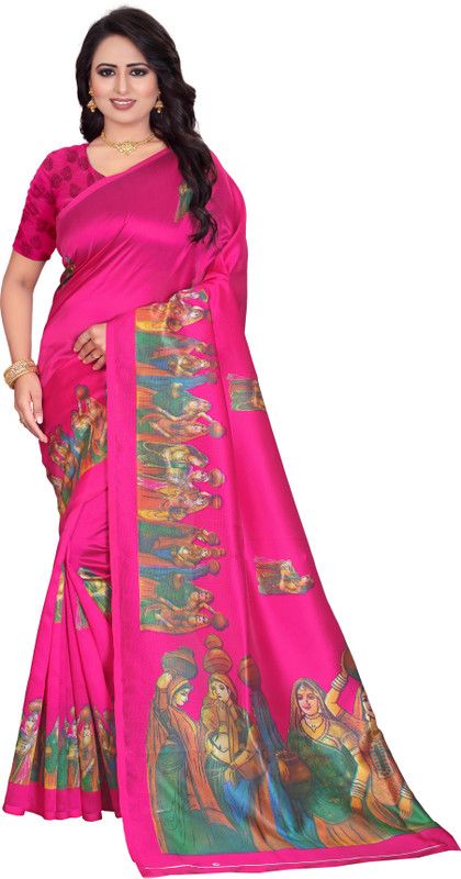 Printed, Graphic Print Bollywood Silk Blend Saree  (Multicolor)