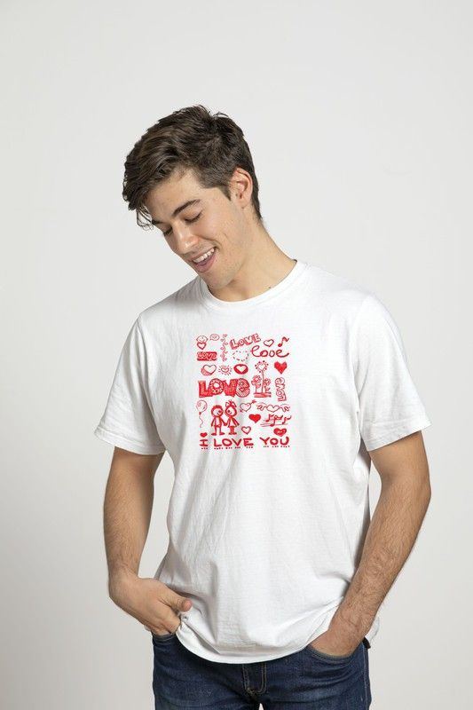 Love Cotton Sweat proof T-shirt Men Printed Round Neck Cotton Blend White T-Shirt