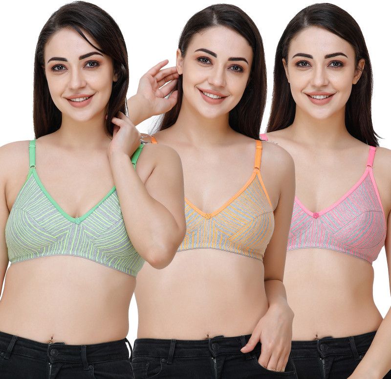 Pack of 3 Women Full Coverage Non Padded Bra  (Green, Orange, Pink)