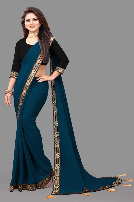Fashion Georgette, Art Silk Saree  (Green)