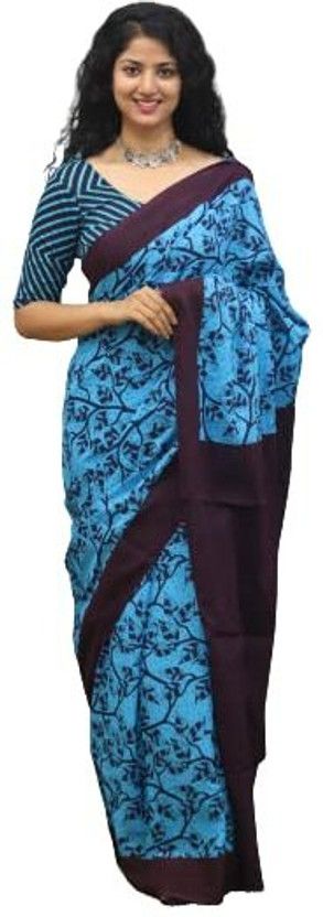Printed Daily Wear Pure Cotton Saree  (Blue)