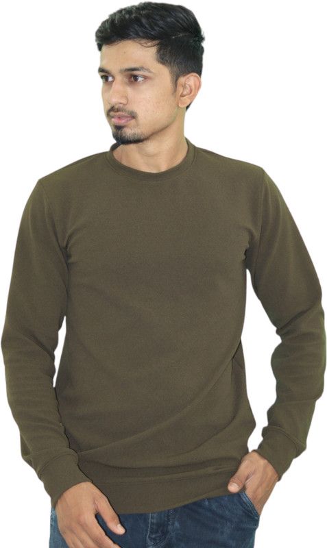 Men Solid Round Neck Poly Cotton Dark Green T-Shirt