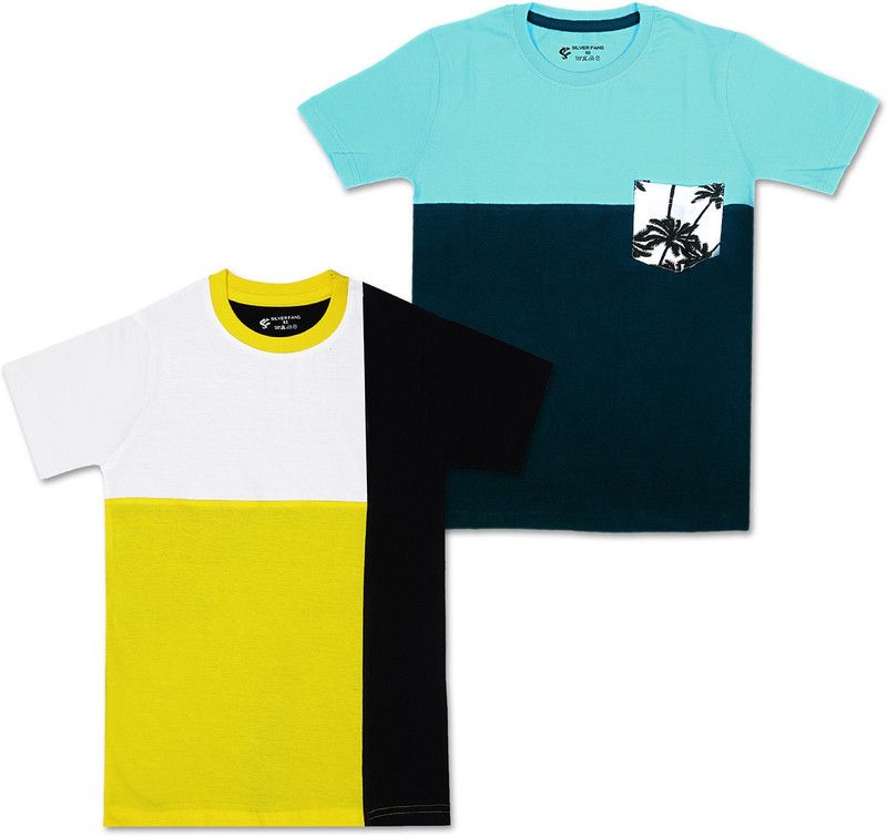 Boys & Girls Printed Cotton Blend T Shirt  (Blue, Pack of 2)