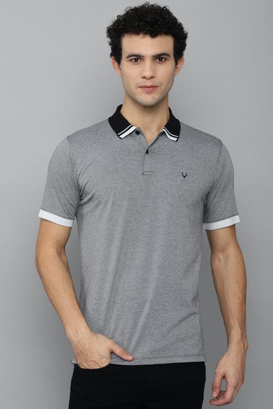 Men Solid Polo Neck Poly Cotton Grey T-Shirt