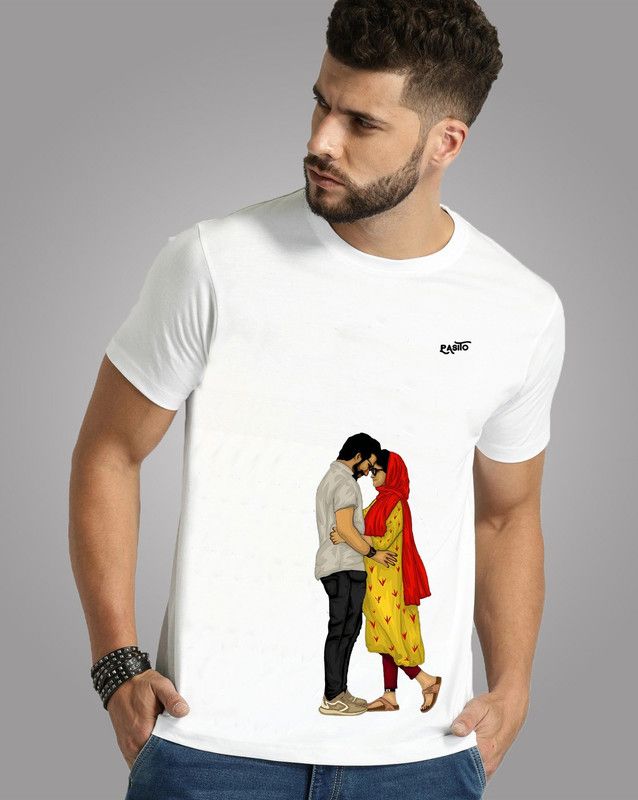 White T shirts For Mens Men Graphic Print Round Neck Cotton Blend Grey T-Shirt