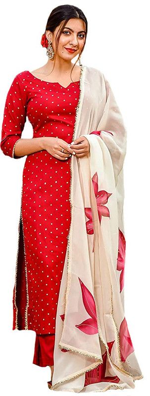 Women Polka Print Kurta  (Red)
