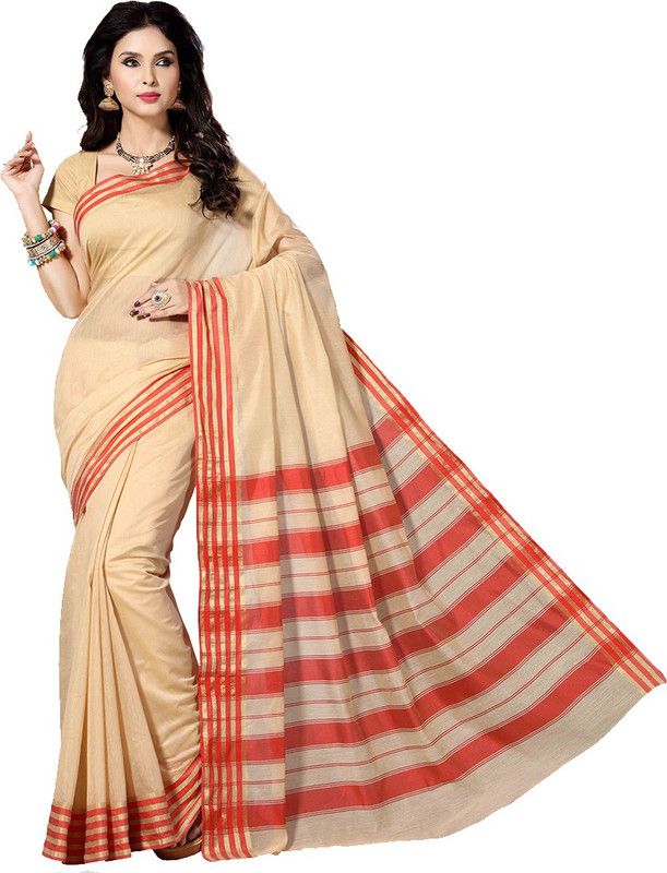 Solid/Plain Gadwal Cotton Blend Saree  (Red)