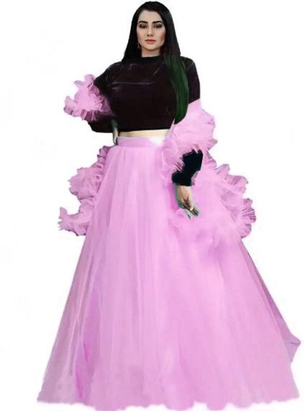 Semi Stitched Lehenga Choli  (Pink, Black)