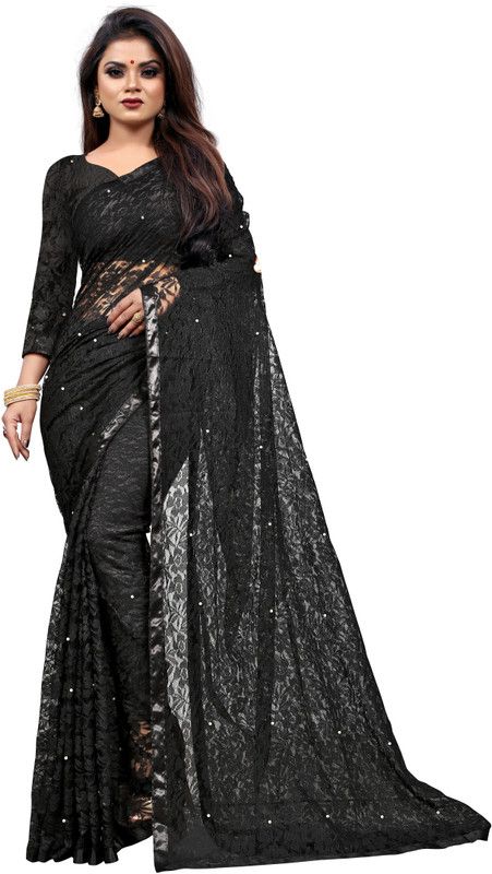 Embroidered, Embellished Bollywood Net Saree  (Black)