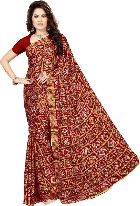 Printed Bandhani Georgette, Crepe Saree  (Multicolor)