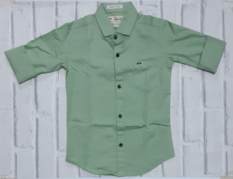 Boys Solid Casual Light Green Shirt