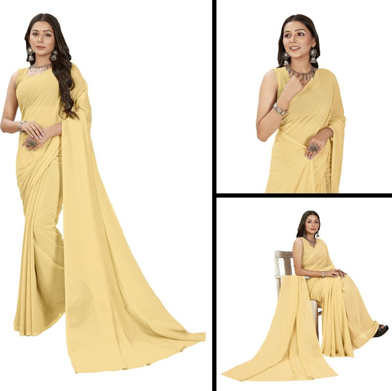 Plain Daily Wear Georgette Saree  (Beige)
