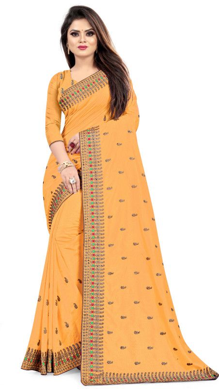 Embroidered Daily Wear Silk Blend Saree  (Yellow)