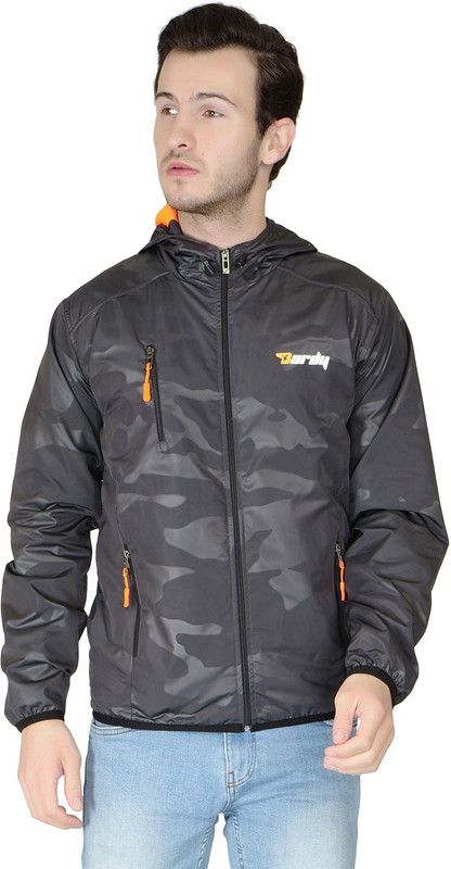 nomKLER Nomkler full sleeve soli men's fancy black color printed windcheater Solid Men Wind Cheater