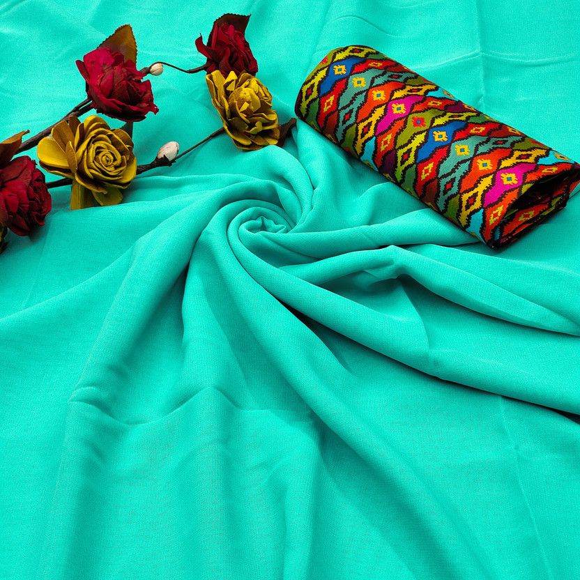Solid/Plain Bollywood Georgette Saree  (Light Blue)