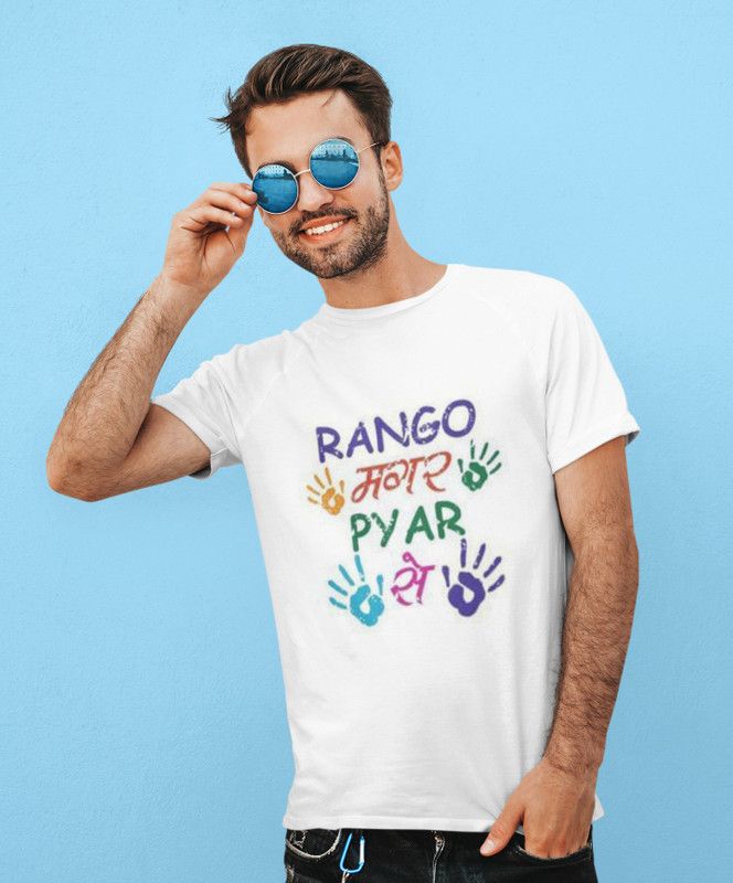 Happy Holi ThirtyFour Men Printed Round Neck Cotton Blend White T-Shirt
