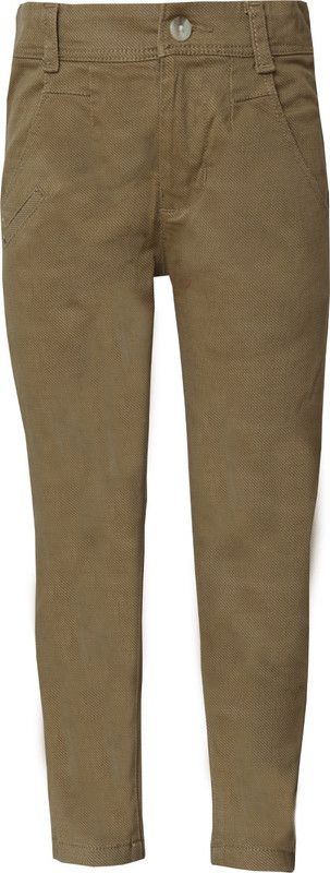Boys Slim Fit Beige Cotton Blend Trousers
