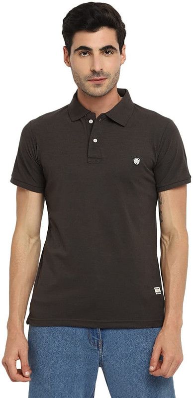 Men Solid Polo Neck Reversible Cotton Blend Grey T-Shirt
