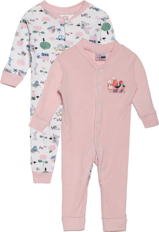 Romper For Baby Boys & Baby Girls Casual Floral Print Cotton Jersey  (Pink, Pack of 2)