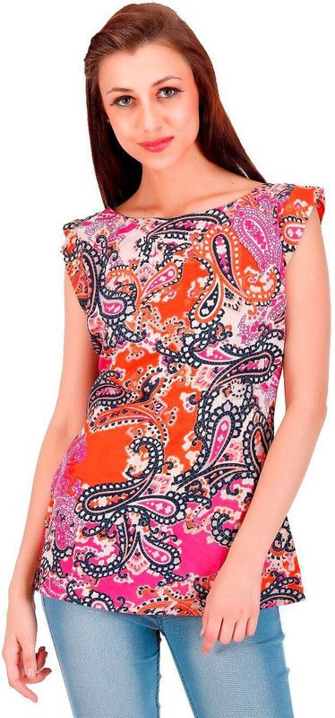 Casual Cap Sleeves Ethnic Motifs Women Multicolor Top
