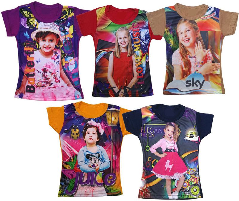 Girls Cotton Crepe Blend Top  (Multicolor, Pack of 5)