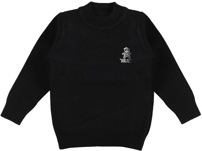 Boys & Girls Self Design Round Neck Black Sweater