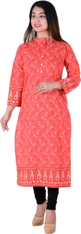 Women Printed Cotton Rayon A-line Kurta  (Red)