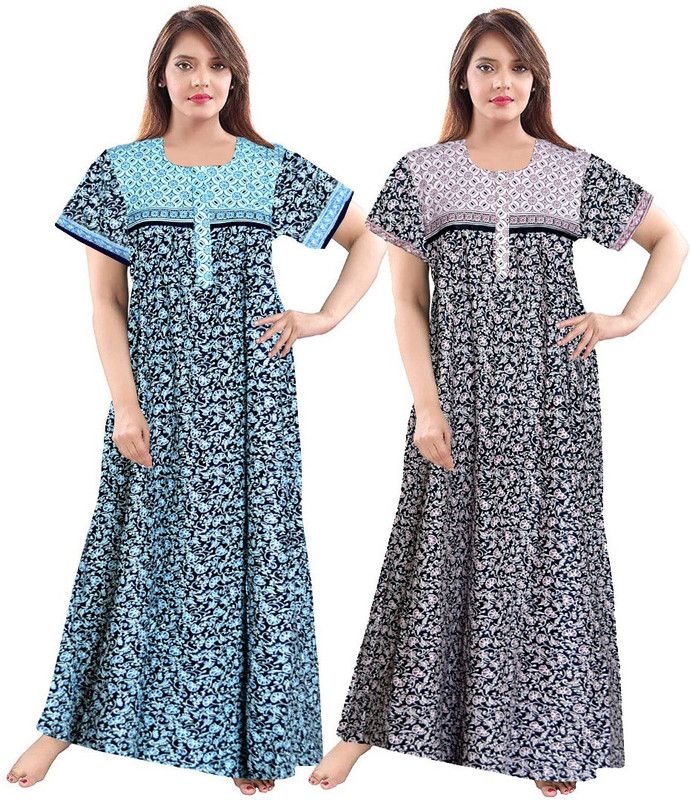 Pack of 2 Women Nighty Set  (Pink, Black)