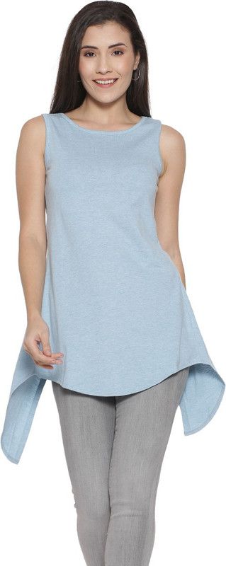 Formal Sleeveless Printed Women Light Blue Top