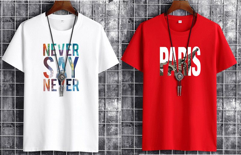 Pack of 2 Men Graphic Print Round Neck Cotton Blend Red, White T-Shirt