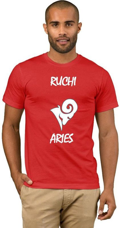Ruchi Zodiac Aries Style Fashion V03 Men Printed Round Neck Cotton Blend Red, White T-Shirt