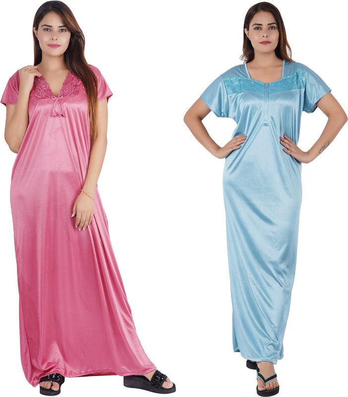 Women Night Dress  (Pink, Light Blue)