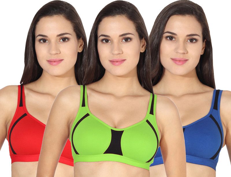 Pack of 3 Women Sports Non Padded Bra  (Red, Blue, Light Green)
