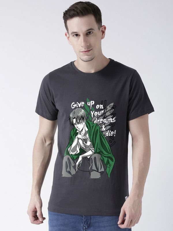 Give Me Up Your Dream & Die Print T-Shirt for Men Men Printed Round Neck Pure Cotton Grey T-Shirt