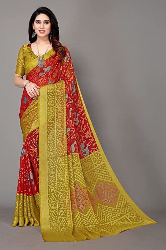 Printed Bollywood Brasso Saree  (Maroon)