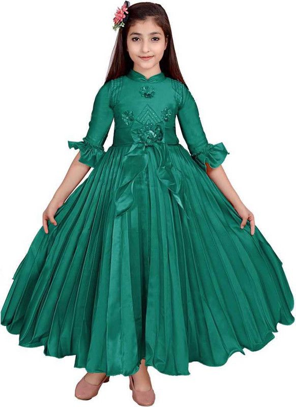 Barbie Girls Maxi/Full Length Casual Dress  (Green, Sleeveless)