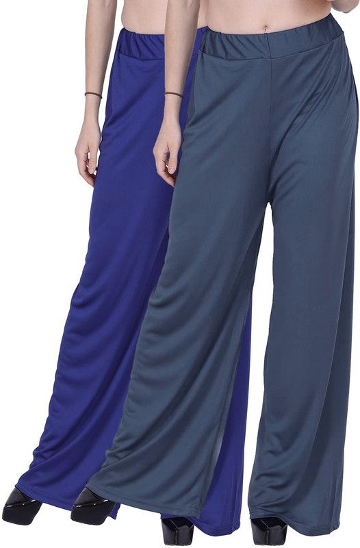 Pack of 2 Women Regular Fit Grey, Blue Satin Trousers