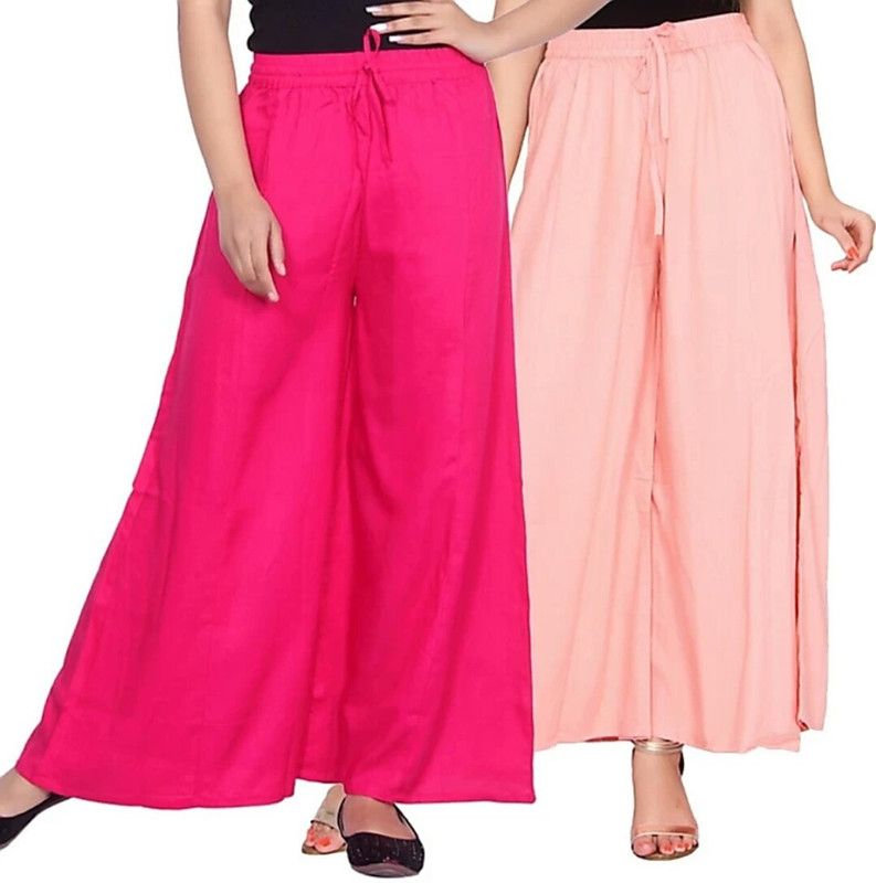 Pack of 2 Women Regular Fit Pink Viscose Rayon Trousers