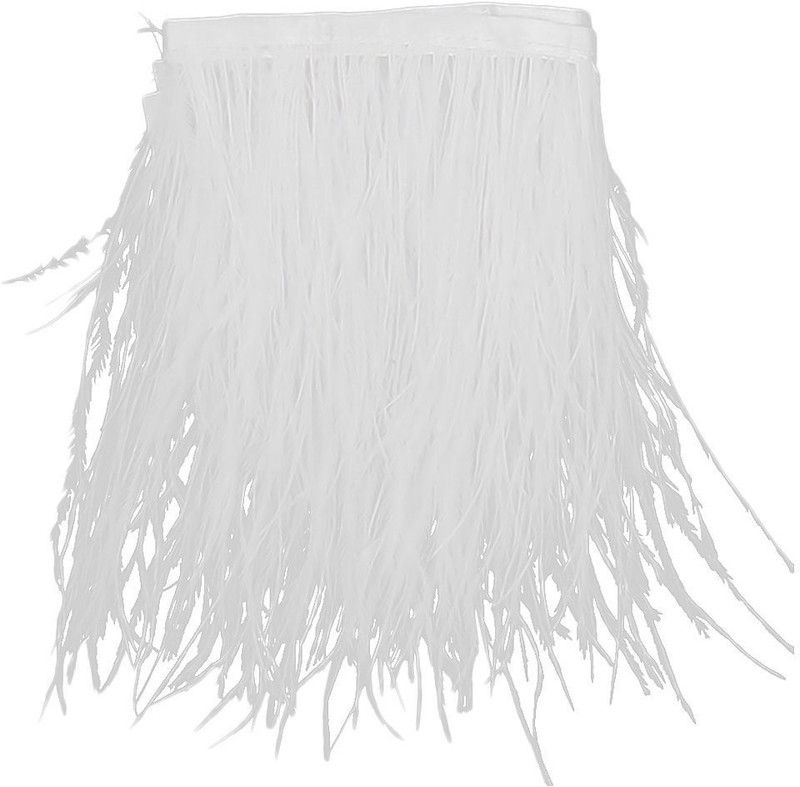 ISC Imported Ostrich Feather Dyed Fringe 1 Yard Trim White Silk Blend Saree Falls  (White)