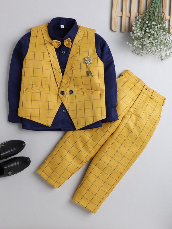 Boys Party(Festive) Shirt Trouser  (Yellow)