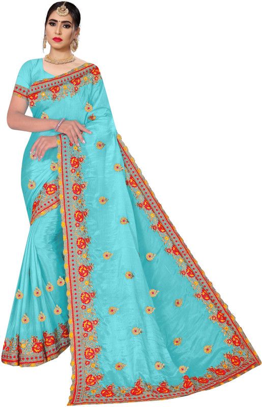 Embroidered Bhagalpuri Chiffon Saree  (Light Blue)