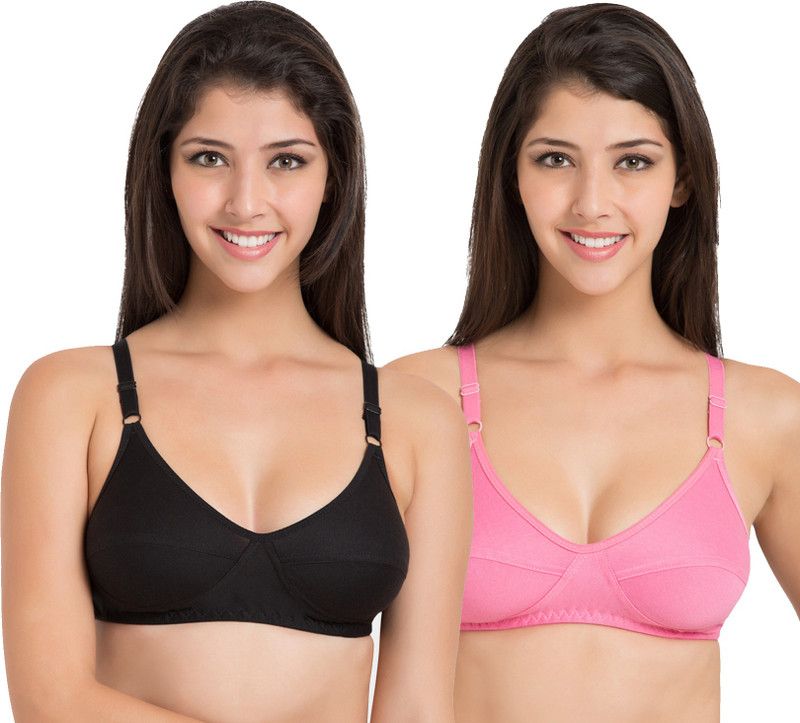 Pack of 2 Women Bralette Non Padded Bra  (Black, Pink)