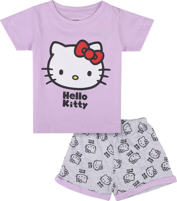 Baby Girls Hello Kitty Casual T-shirt Shorts  (Multicolor)