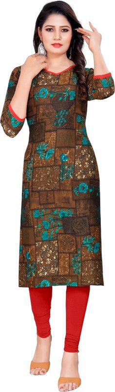 Women Kurta  (Brown, Blue)